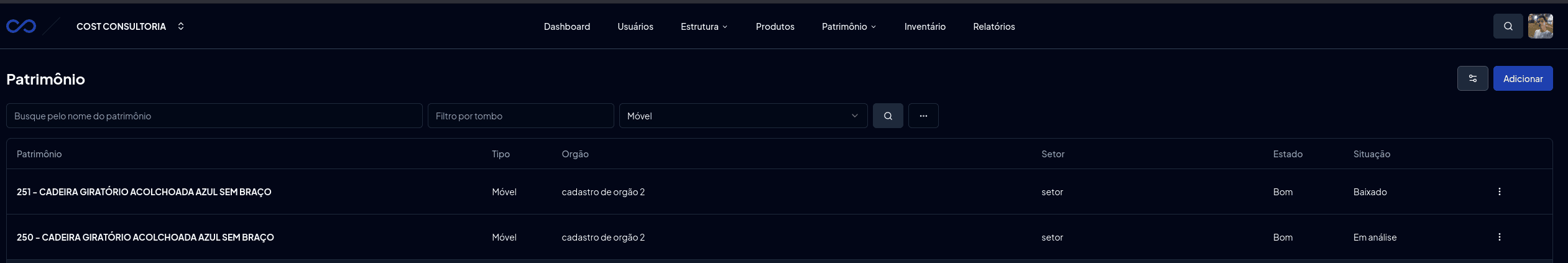 Colunas utilizadas na nova versão do software